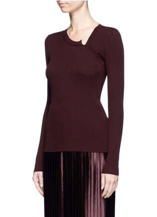 Front View - Click To Enlarge - MS MIN - Asymmetric neck rib knit sweater