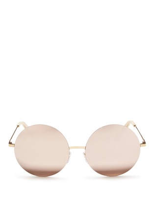Main View - Click To Enlarge - VICTORIA BECKHAM - 'Feather Round' 18k gold plated mirror sunglasses