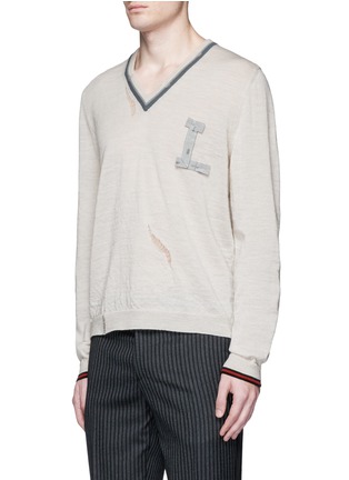 Front View - Click To Enlarge - LANVIN - Ribbon appliqué distressed wool sweater