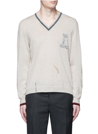 Main View - Click To Enlarge - LANVIN - Ribbon appliqué distressed wool sweater