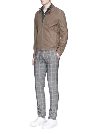 Figure View - Click To Enlarge - INCOTEX - Slim fit check plaid linen-cotton pants