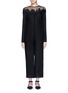 Main View - Click To Enlarge - MS MIN - Mesh shoulder floral embroidered oversized jumpsuit