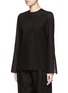 Front View - Click To Enlarge - MS MIN - Tie side sheer wool blend twill top
