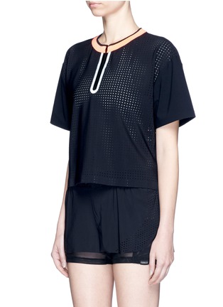 Front View - Click To Enlarge - MONREAL - Perforated cropped boxy T-shirt