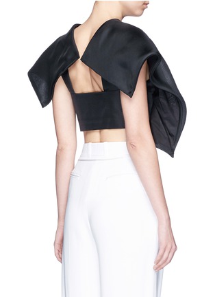 Back View - Click To Enlarge - DELPOZO - Foldover square sleeve silk gazar cropped top