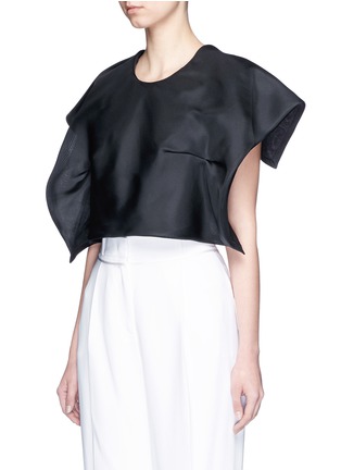 Front View - Click To Enlarge - DELPOZO - Foldover square sleeve silk gazar cropped top