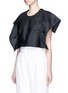 Front View - Click To Enlarge - DELPOZO - Foldover square sleeve silk gazar cropped top