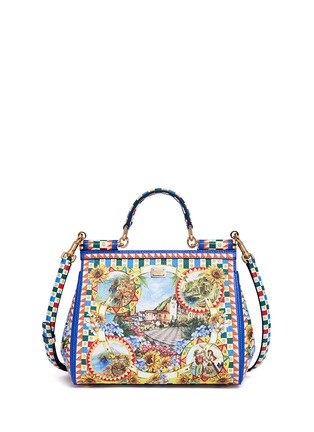 Back View - Click To Enlarge - - - 'Miss Sicily' medium Carretto artwork print Dauphine leather satchel