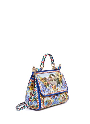 Figure View - Click To Enlarge - - - 'Miss Sicily' medium Carretto artwork print Dauphine leather satchel
