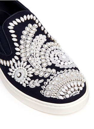Detail View - Click To Enlarge - - - Bead embroidery denim skate slip-ons