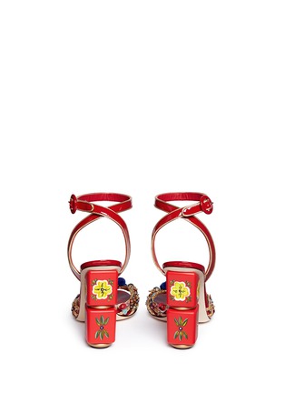 Back View - Click To Enlarge - - - Embellished braided straw patent leather sandals