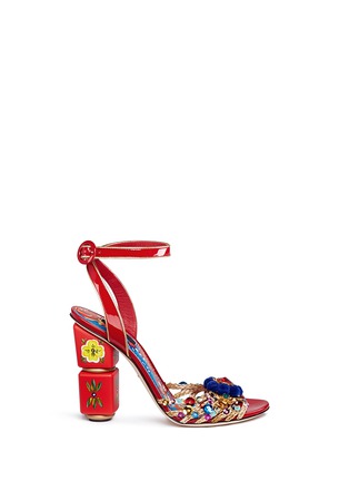 Main View - Click To Enlarge - - - Embellished braided straw patent leather sandals