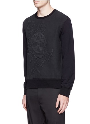 Front View - Click To Enlarge - ALEXANDER MCQUEEN - Floral skull jacquard organic cotton sweatshirt