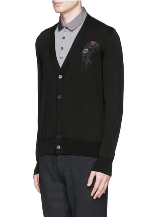 Front View - Click To Enlarge - ALEXANDER MCQUEEN - Dripping flower embroidery cardigan