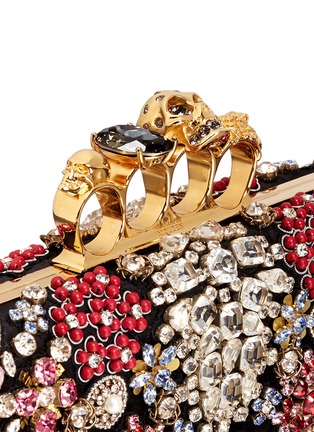 Detail View - Click To Enlarge - ALEXANDER MCQUEEN - Crystal flower satin knuckle clutch