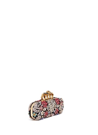 Front View - Click To Enlarge - ALEXANDER MCQUEEN - Crystal flower satin knuckle clutch