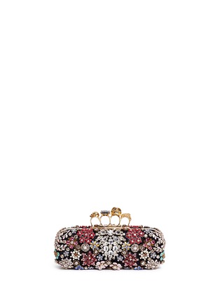 Main View - Click To Enlarge - ALEXANDER MCQUEEN - Crystal flower satin knuckle clutch