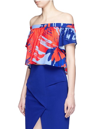 Front View - Click To Enlarge - 72723 - Palm print crepe off-shoulder top