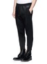 Front View - Click To Enlarge - NEIL BARRETT - Leather stretch waistband bonded jersey pants