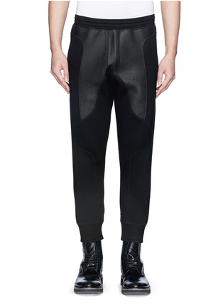 Main View - Click To Enlarge - NEIL BARRETT - Leather stretch waistband bonded jersey pants