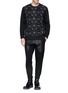 Figure View - Click To Enlarge - NEIL BARRETT - Leather stretch waistband bonded jersey pants