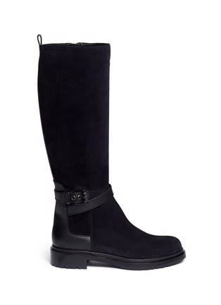 Main View - Click To Enlarge - SERGIO ROSSI - Leather strap suede biker boots