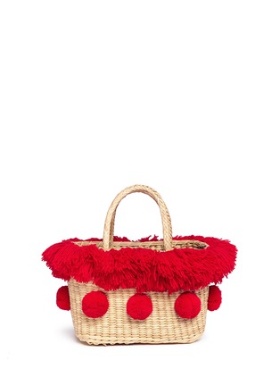 Main View - Click To Enlarge - NANNACAY - Pompom fringe small woven reed tote