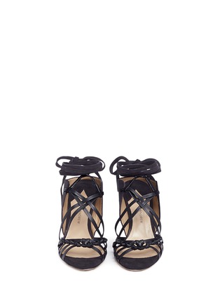 Front View - Click To Enlarge - PAUL ANDREW - 'Lindberg 85' ankle tie suede woven leather sandals