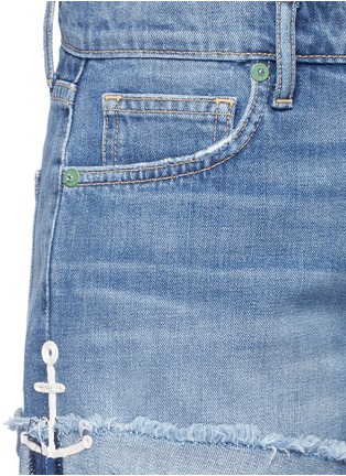Detail View - Click To Enlarge - SANDRINE ROSE - Anchor embroidered frayed cuff denim shorts