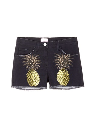 Main View - Click To Enlarge - GIAMBA - Pineapple print frayed denim shorts