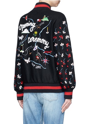 Back View - Click To Enlarge - OPENING CEREMONY - Floral map embroidered felt varsity jacket