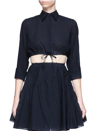 Main View - Click To Enlarge - ALAÏA - 'Voile Pastilles' dot broderie anglaise cropped drawstring shirt
