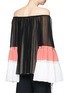 Back View - Click To Enlarge - CHLOÉ - Colourblock bell sleeve off-shoulder crépon blouse