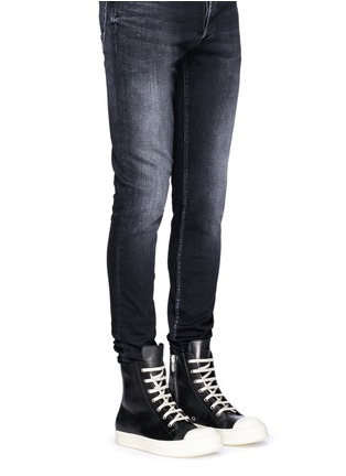 Figure View - Click To Enlarge - RICK OWENS  - Side zip leather high top sneakers