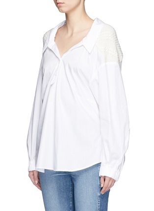 Front View - Click To Enlarge - MUVEIL - Knit shoulder drawstring waist shirt