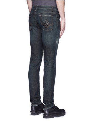 Back View - Click To Enlarge - - - 'Stretch 14' slim fit dark wash distressed jeans
