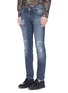 Front View - Click To Enlarge - - - 'Stretch 14' slim fit medium wash embroidered jeans