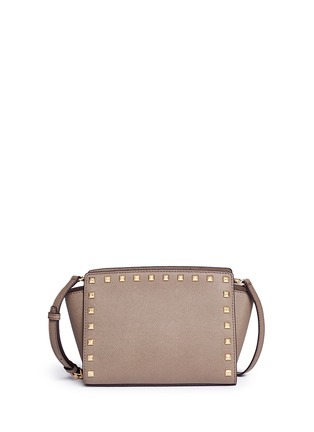 Back View - Click To Enlarge - MICHAEL KORS - 'Selma Stud' medium saffiano leather messenger bag