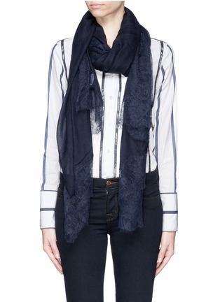 Figure View - Click To Enlarge - FALIERO SARTI - 'Greta' tulle lace trim virgin wool blend scarf