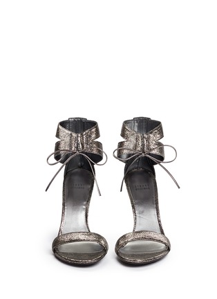 Figure View - Click To Enlarge - STUART WEITZMAN - 'Tynela' cracked metallic leather lace-up sandals