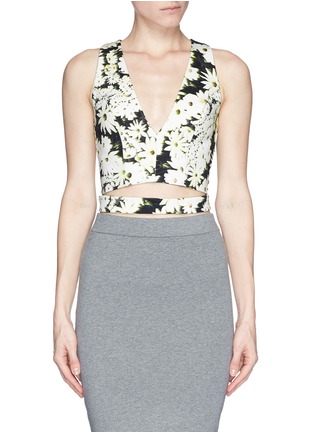 Main View - Click To Enlarge - 72723 - Daisy print denim cutout cropped top