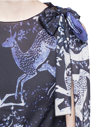 Detail View - Click To Enlarge - LANVIN - Prancing animal asymmetric shoulder tie one sleeve top