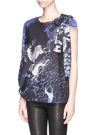 Front View - Click To Enlarge - LANVIN - Prancing animal asymmetric shoulder tie one sleeve top