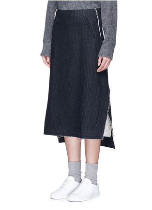 Front View - Click To Enlarge - SONG FOR THE MUTE - Raw edge cotton-wool A-line skirt