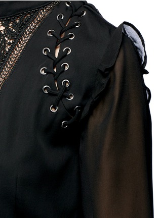Detail View - Click To Enlarge - SELF-PORTRAIT - Guipure lace insert lace-up peplum top