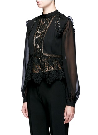 Front View - Click To Enlarge - SELF-PORTRAIT - Guipure lace insert lace-up peplum top