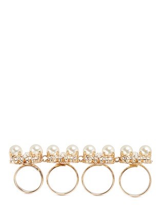 Figure View - Click To Enlarge - ANTON HEUNIS - Swarovski crystal pearl four finger ring