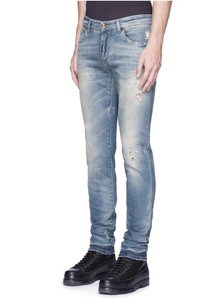 Front View - Click To Enlarge - - - 'Stretch 14' slim fit light wash distressed jeans