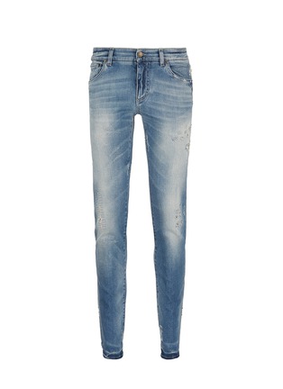 Main View - Click To Enlarge - - - 'Stretch 14' slim fit light wash distressed jeans