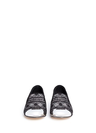 Front View - Click To Enlarge - 73426 - 'Dalila' metal toe lace glitter loafers